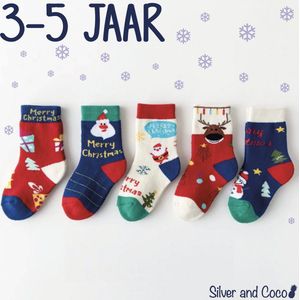 SilverAndCoco® - 5 Paar Kinder Kerstsokken 3 4 5 Jaar / Vrolijke Happy Kerst Sokken Kerstman Rendier / Leuke Grappige Dikke Warme Huissokken Kerstcadeau kinderen / Wintersokken jongens meisjes Kleding Cadeautje Kind - Sokjes