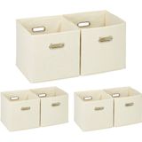 Relaxdays 6 x opbergbox stof - opvouwbaar - opbergmand - 30 cm - kast organizer – beige