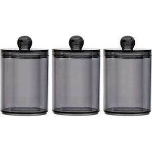 3-Pack Wattenstaafjes Dispenser Potten Badkamer - Zwarte Plastic qtip Houder Opbergset voor Wattenbolletjes, Wattenstaafjes, Wattenschijfjes, Floss Picks, Haarspeldjes, Haarelastiekjes