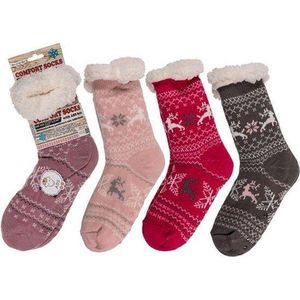 Dames Huissokken Met Antislip Zool (Reindeer & Ice Flower) - Maat One size