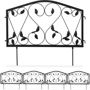 Perkhekje metaal 4-delige borderrand voor tuinhekje ijzer met bladeren HxB: ca. 33 x 225 cm zwart