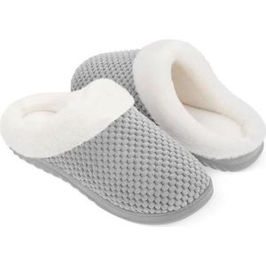 Stijlvolle Dames Pantoffels - Huisschoenen van Traagschuim met Imitatiebont en Verhoogde Textuur