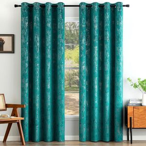 Fluwelen gordijnen, ondoorzichtig, gordijnen met ringen, decoratie, ringgordijn, decoratieve vitrage, voor slaapkamer en woonkamer, set van 2, 140 x 245 cm (b x h), blauw-groen