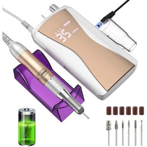 CACCIO® Elektrische Nagelfrees - Goud Draadloze Nagelfrees -Oplaadbaar - Nagelvijl -Inclusief 6 bitjes - 35000 RPM Krachtig Electrische Nagelvijl - Manicure/pedicure voeten en handen Acrylnagels-Gelnagels - Nagels - Nail Drill Machine - Professioneel