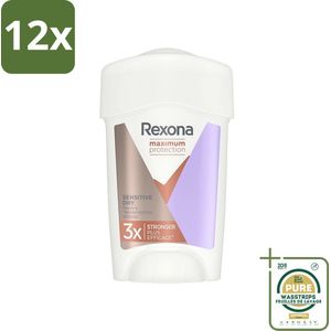 Rexona Women - Deodorant Stick - Maximum Protection Sensitive Dry - Extra Bescherming - 45 ml - Voordeelverpakking - 12 stuks - Bescherming tegen zweet - Gevoelige huid