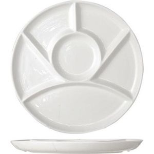 6x Fondueborden - Barbecuebord/gourmetbord met vakjes rond wit porselein 24 cm 6 stuks