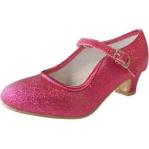 Spaanse Prinsessen schoenen fuchsia roze glitter maat 34 - binnenmaat 22 cm - bij prinsessen jurk verkleedkleren meisje