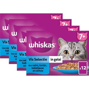 Whiskas 7+ - Kattenvoer natvoer - Vis - Selectie in gelei - maaltijdzakjes 48 x 85 g