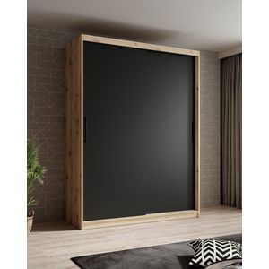 Meubella - Kledingkast Luxor - Zwart - Eiken - 150 cm