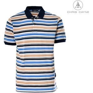 Chris Cayne heren poloshirt - maat M - offwhite/blauw/zand - gestreept patroon - korte mouw - pique - Katoen - nieuw