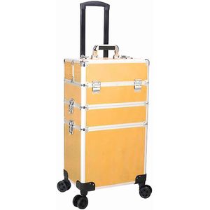 Beauty Koffer Goud met diamantjes | BeautyCase / BeautyKoffer / Trolley gemaakt van Aluminium - 8 wielen - Kapper Koffer - Tattoo Koffer - Nagel Koffer - Make-up Koffer - Beauty case / Beauty koffer