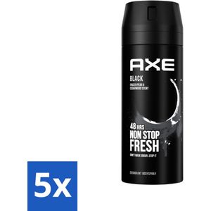 5 x Axe Deodorant Bodyspray Black 150 ml - Aluminiumvrij Deodorant - Mannen Deodorant