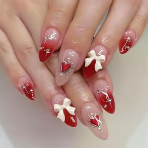 Set Valentijnsdag Druk Op Nagels met Hart en Strik Ontwerp (Jelly-Lijm en Vijl)