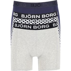 Björn Borg boxershorts Core (3-pack) - heren boxers normale lengte - blauw - grijs en blauw met wit dessin -  Maat: S