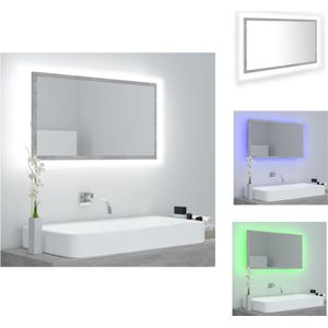 vidaXL Wandspiegel - LED - RGB-verlichting - Betongrijs - 80x8.5x37 cm - Badkamerkast