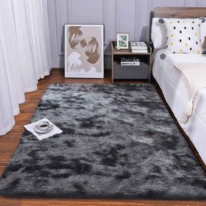Moderne pluizige shaggy vloerkleed zwart grijs 120 x 160 cm voor woonkamer slaapkamer speelkamer - zacht antislip tapijt JURLEA vloerkleed