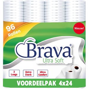 Brava - Ultra Soft Toiletpapier - 96 Rollen - 3 Laags - Ultiem Comfort WC Papier - Superieure Sterkte - Maximale Absorptie & Pluisvrij - Voordeelverpakking WC Papier