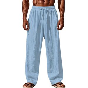 Nivard Linnen Broek Heren - Zomerbroek - Volwassenen - Lange Broek - Pantalon - Strandbroek - Zomer - Ibiza Stijl - Lichtblauw - Maat XXXL