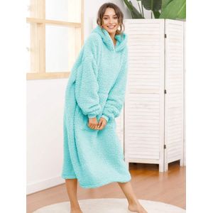Oversized sherpa-deken met capuchon voor dames en heren, lange comfortabele sherpa-deken, sweatshirt, ruige trui, pluche, warm, gezellig, eenheidsmaat