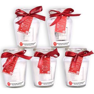 Set van 5 Geurkaarsen Gift Set - Geurkaarsen in Glas (Vanilla Geur) - Voor Binnen: Woonkamer & Slaapkamer - Wit - Brandtijd 11 uur - 4.5cm x 7.5cm x 8.2cm