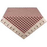 Clayre & Eef Tafelkleed 100x100 cm Rood Beige Katoen Vierkant Ruit Hert Tafellaken