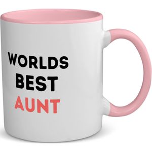 Akyol - worlds best aunt koffiemok - theemok - roze - Tante - de beste tante - verjaardagscadeau - verjaardag - cadeau - cadeautje voor tante - tante artikelen - kado - geschenk - gift - 350 ML inhoud