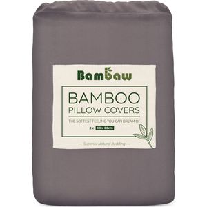 Bambaw 2x Bamboe Kussenslopen - Kussensloop 80x80 cm - Luxe Bamboe Beddengoed - Hypoallergeen Kussensloop - Donkergrijs