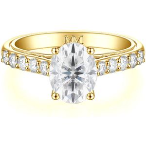 Fiorenza - 18k Geelgouden Tijdloze Moissanite Ring met Pavé Band en Galerijdetail - 0.5 karaat