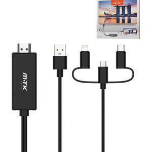 3-in-1 HDMI-kabel Telefoon naar TV, Projector of monitor | USB-C naar HDMI Kabel | Onten 1080P USB / Type-C / Lightning / Micro naar HDMI