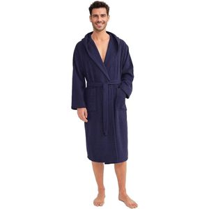 Heren Badjas 100% Katoen - Zacht, Absorberend, Oeko-Tex Gecontroleerd - Donkerblauw XL