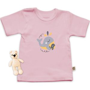 Wooden Buttons - T Shirt Baby - Schattige Walvis Print - Roze - Maat 74