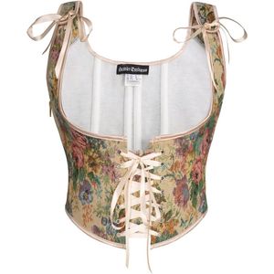 Middeleeuws Renaissancekorset voor dames met U-hals en bloemenprint