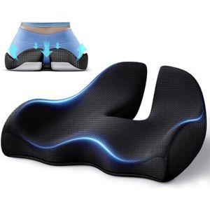 Zitkussen bureaustoelkussens, ergonomisch stuitbeen kussen voor kantoor en autostoel, ischias pijnverlichting, traagschuim zitkussen met wasbare hoes, lendensteun kussen voor lang zitten