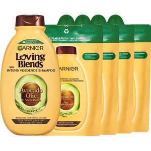 Garnier Loving Blends Avocado Olie & Shea Boter Shampoo & Refill - Intens Voedend - Voor Zeer Droog, Golvend of Krullend Haar - Hervulbaar - Navul verpakking - 5x 250ml