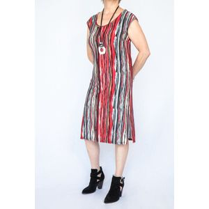 Rood gestreepte elegante jurk met zijsplitten - 4XL/48