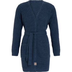 Knit Factory Robin Gebreide Dames Vest - Grof gebreide cardigan - Donkerblauw Damesvest - Middellang vest reikend tot boven de knie - Jeans - 36/38 - Met steekzakken