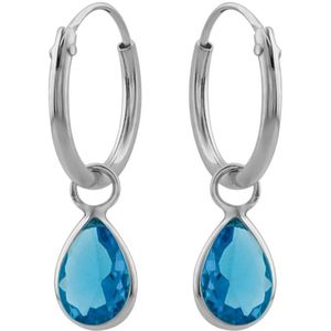 Zilveren oorbellen | Oorringen met hanger | Zilveren oorringen met hanger, druppelvormig kristal lichtblauw