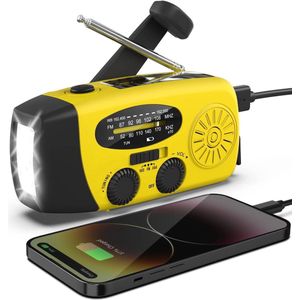 Radio - Noodradio - Noodradio solar opwindbaar - Draagbare radio - Alarm en rampenpreventie - Met noodverlichting - ABS - Geel