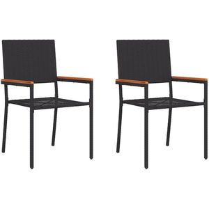 vidaXL - Stapelbare - Tuinmeubels - met - Kussens - - - 2 - Delige - Set - in - Zwart - Poly - Riet