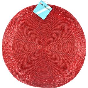 Discountershop Feestelijke Kerst Placemats - Rond 31cm - Rood - Hittebestendig - Onderhoudsvriendelijk - Polyester