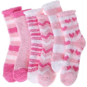 Sokken - Dames loungesokken (6 paar) - Dames fluffy sokken - Vloersokken - Dames fleece sokken - Comfortabele wintersokken - Dikke roze