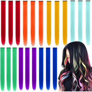 21-delige set van gekleurde haarextensies voor dames en meisjes - kleurrijke rechte clip-in strengen - hittebestendige haarstukken