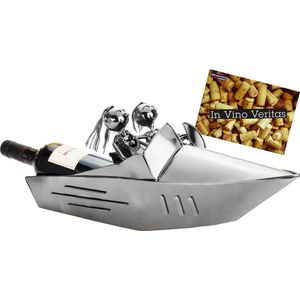 BRUBAKER Wijnfleshouder Speedboot - Metalen Flessenhouder Paar in Boot - 47 cm Wijnfles Decoratie - Deco Object Flessenrek met Wenskaart - Wijn Cadeau voor Vrouwen en Mannen