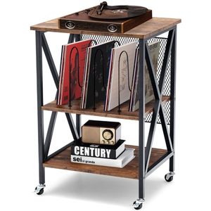 Platenspelermeubel - LP-kast - Platenspelerkast - Draaitafelstandaard - Platenspelerstandaard - Vintage Displayplank - Bruin