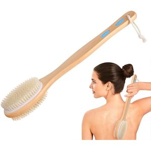 Body Brush Back Scrubber, lange steel bad douche borstel met zachte en stijve haren, dubbelzijdige borstelkop voor nat of droog borstelen, exfoliërende massage