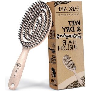 Biologische ronde haarborstel van wildzwijnharen - Ontklittende borstel met dubbele spiraalveer - Haarborstel zonder trekken - Voor alle haartypes professionele borstel