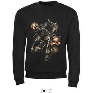 SweatShirt 2-141 Kat op Motor - Zwart, xL