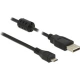 Micro USB naar USB-A kabel met ferriet kern - USB2.0 - tot 2A / zwart - 3 meter
