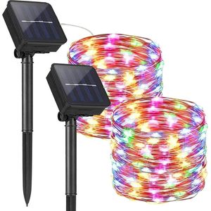 Lichtsnoer op zonne-energie - 10 m 100 leds - waterdicht - kerstdecoratie - feestjes bruiloften - terras slaapkamer - 2 stuks