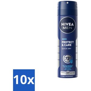 10 x NIVEA Men Deodorant Spray Protect & Care 150 ml - Anti-transpirant - Deodorant Spray - 48 Uur Bescherming - Alcoholvrije Formule - Okselbescherming